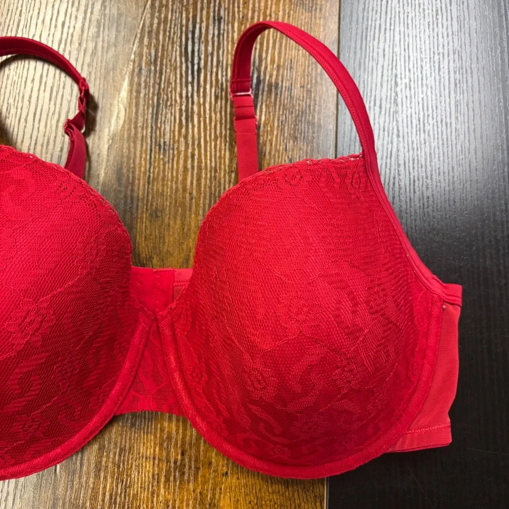 Women's Lane Bryant Cacique Red‎ Floral Lace Full Coverage Underwire Bra 42DDD